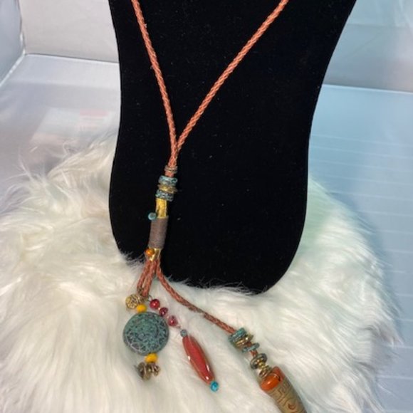 Vintage Native American Leather Necklace - Picture 1 of 4